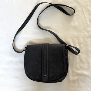 Express Navy Blue Faux Suede Horseshoe Crossbody Bag